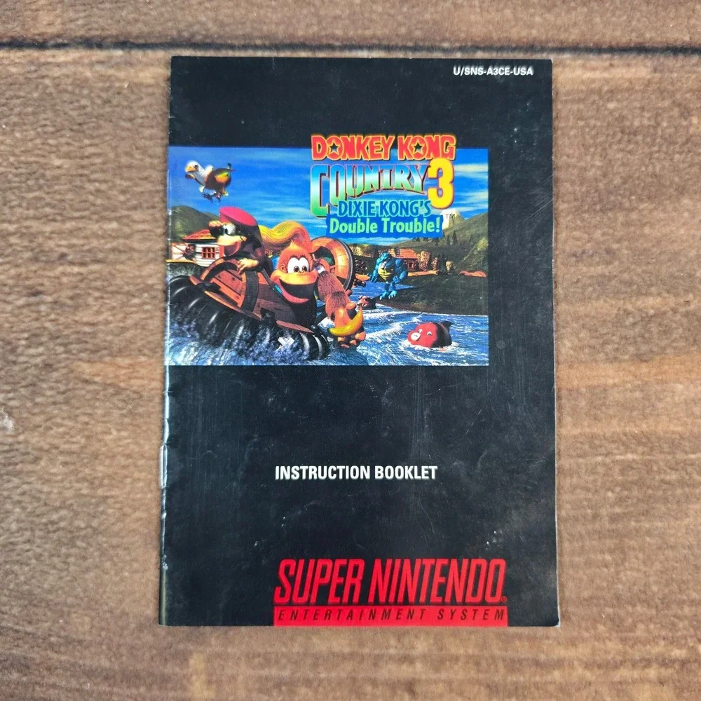 Nintendo Donkey Kong Country 3 Instruction Booklet SNES Black Good Authentic